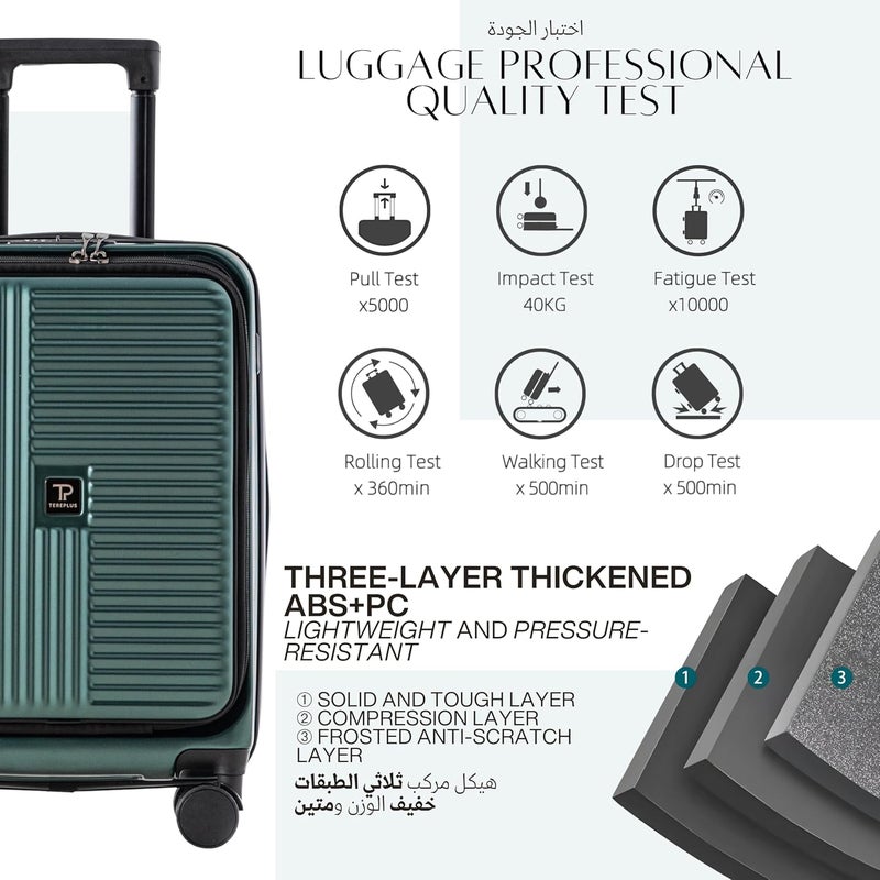 TEREPLUS 20-inch Carry On Luggage Suitcase with Front Open Laptop Compartment and USB Port - Pink - Image 2